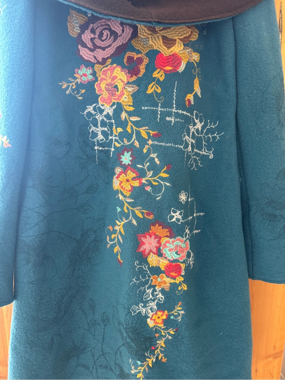 IVKO Teal Embroidered Hooded Wool Trench Coat - Picture 8 of 11